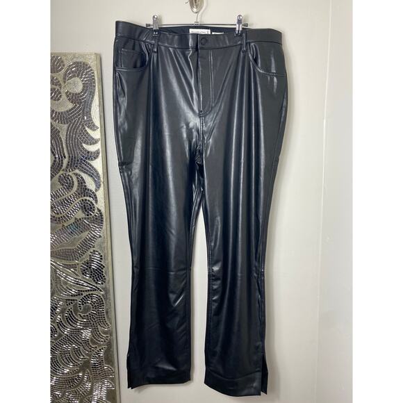 NWT ABERCROMBIE PANTS 20L TALL BLACK LEATHER VEGAN 90S STRAIGHT ULTRA HIGH RISE - Picture 2 of 10